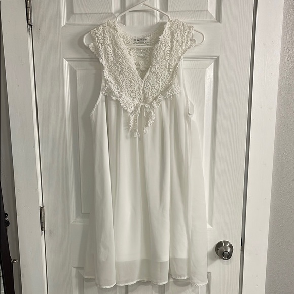 White V-neck Babydoll Midi Dress for Weddings - Picture 1 of 6